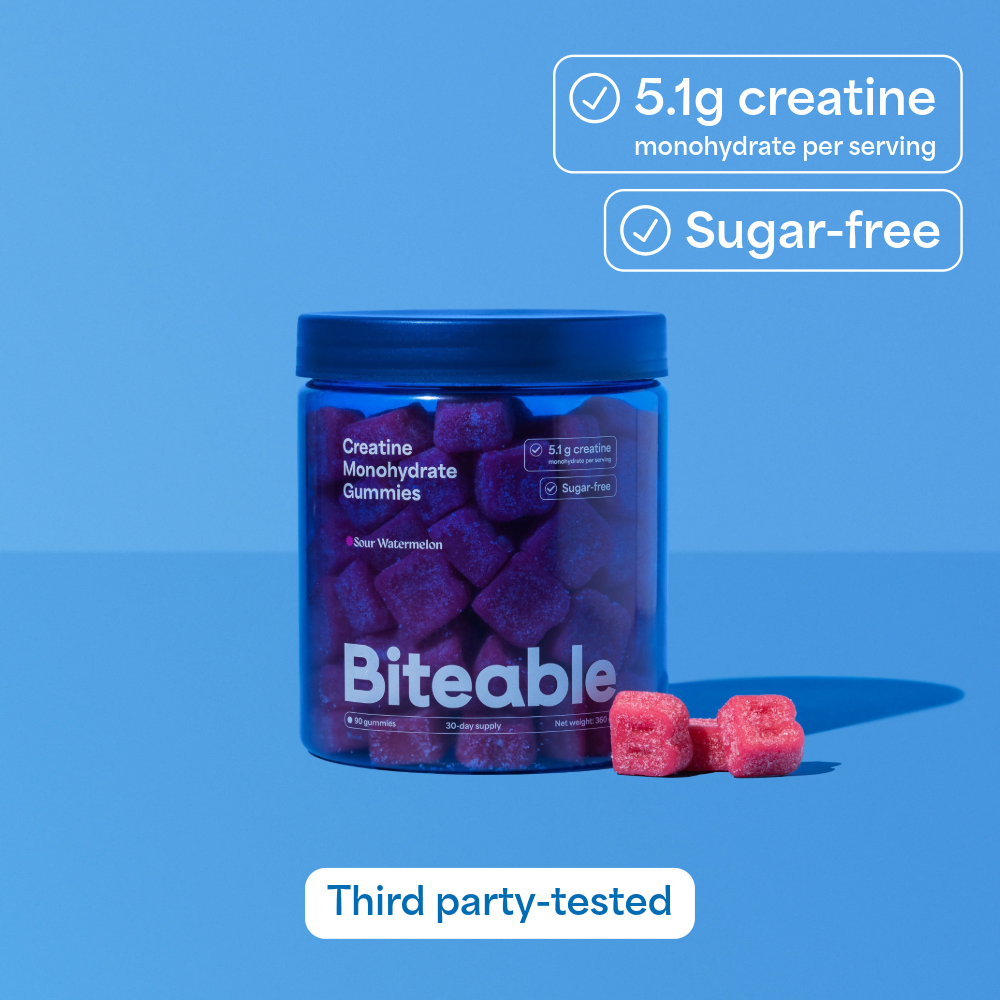 Creatine Monohydrate Gummies  · 5.1g creatine monohydrate per serving · Sugar-free · Vegan · Third-party tested by Eurofins · Build muscle · Better performance & recovery · Supports cellular energy in muscle and brain